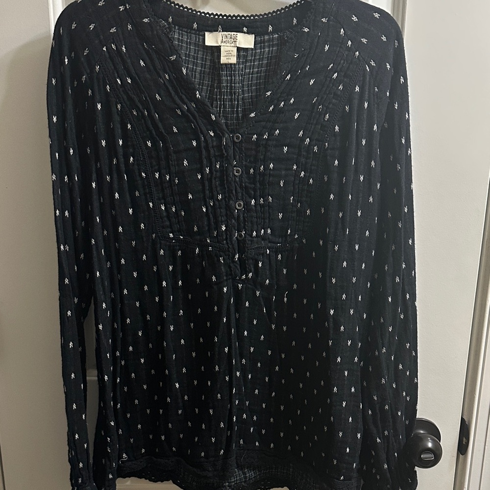 Vintage America Black and White Flannel Blouse